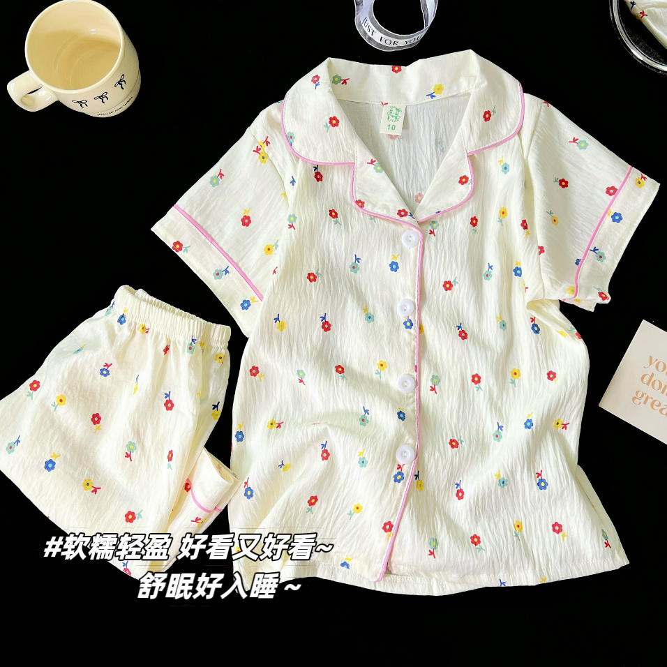 儿童睡衣女夏季云朵棉短袖短裤女孩2025新款夏天学生中大童家居服