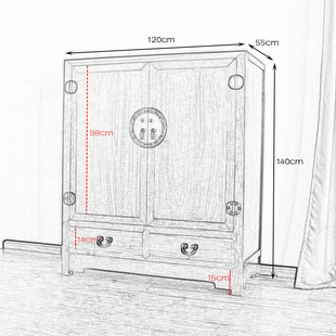 两门柜实木挂衣柜小户型矮衣柜带抽屉衣 香樟木衣柜储物柜新中p式