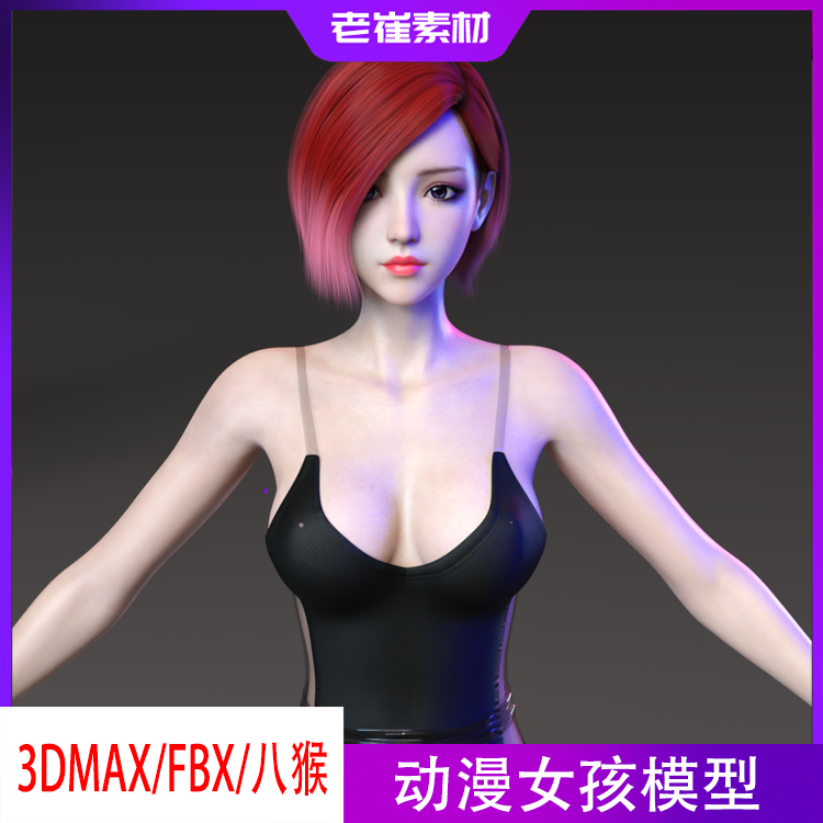 3dmax卡通风格女性高模角色人体模型/Q版动漫人物四边模型素材