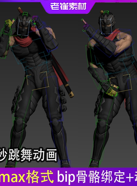 3dmax卡通人物三维模型 bip骨骼绑定蒙皮 带跳舞动画30秒胜利之舞