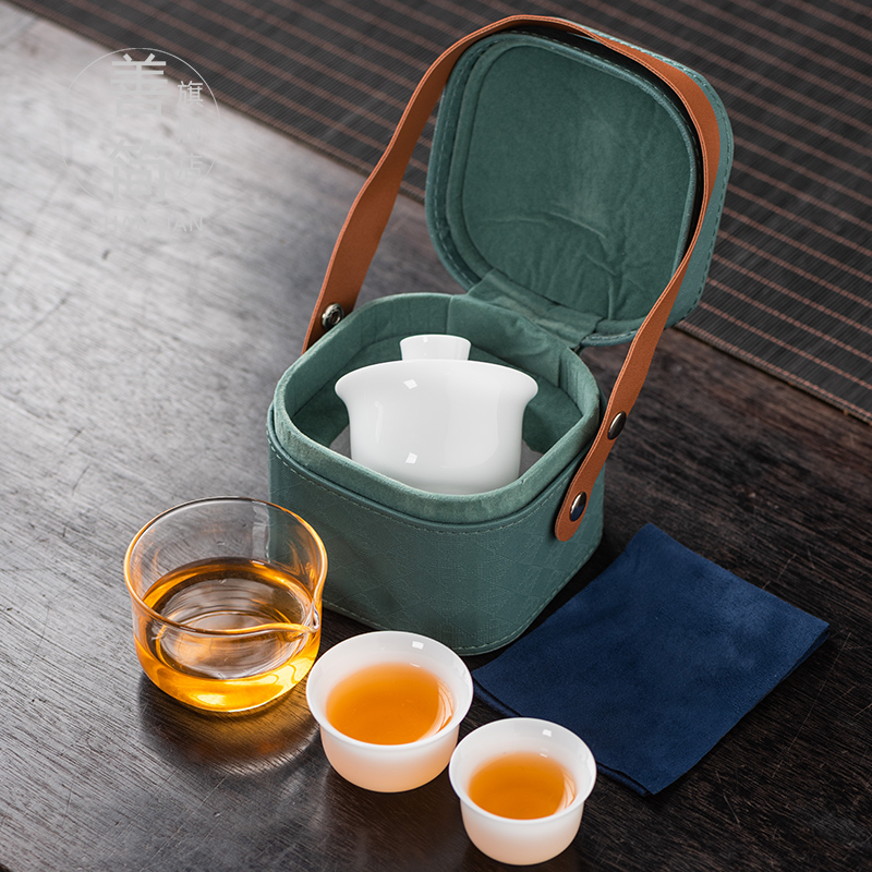 善简冰种羊脂玉瓷旅行茶具快客杯