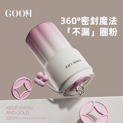 GOOM招桃花保温杯2025新款女生高颜值水杯便携咖啡杯吸管大容量