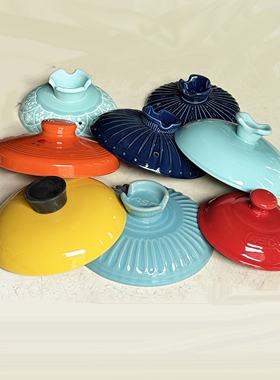 陶瓷砂锅盖子单盖通用配件爱仕达盖家用炖锅黄橙色瓷煲炖锅沙锅盖