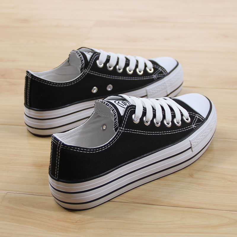 人本厚底帆布鞋女2020夏季韩版黑色休闲鞋新款韩版学生平底板鞋子