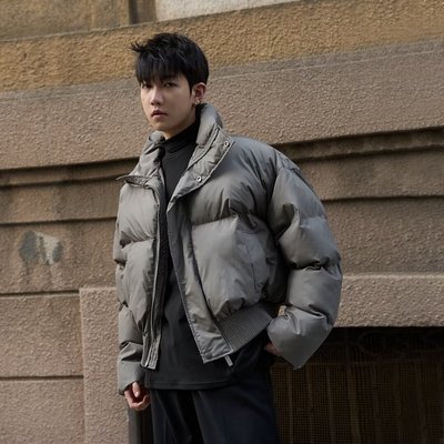 重磅简约立领短款棉衣外套男款秋冬季美式加厚休闲棉服面包服保暖