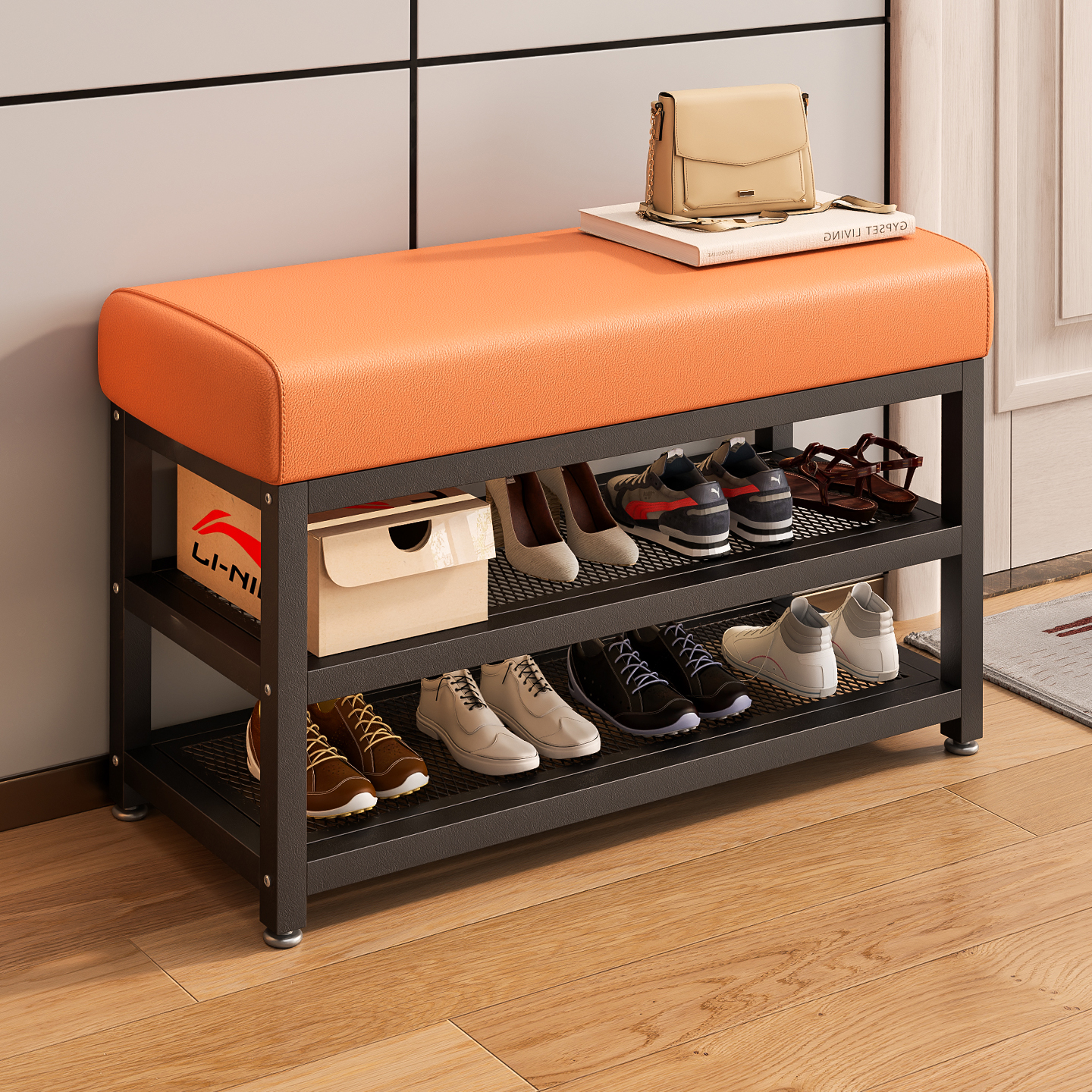 换鞋凳家用可坐鞋柜坐凳一体入户门铁艺轻奢高级感穿鞋凳进门鞋架