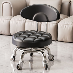 意式 万向轮小凳子滑轮移动凳子家用矮凳带娃客厅带轮靠背小椅子