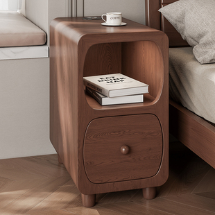 床头柜床边柜卧室小型窄带灯实木桌腿迷你柜子极窄置物架出租屋