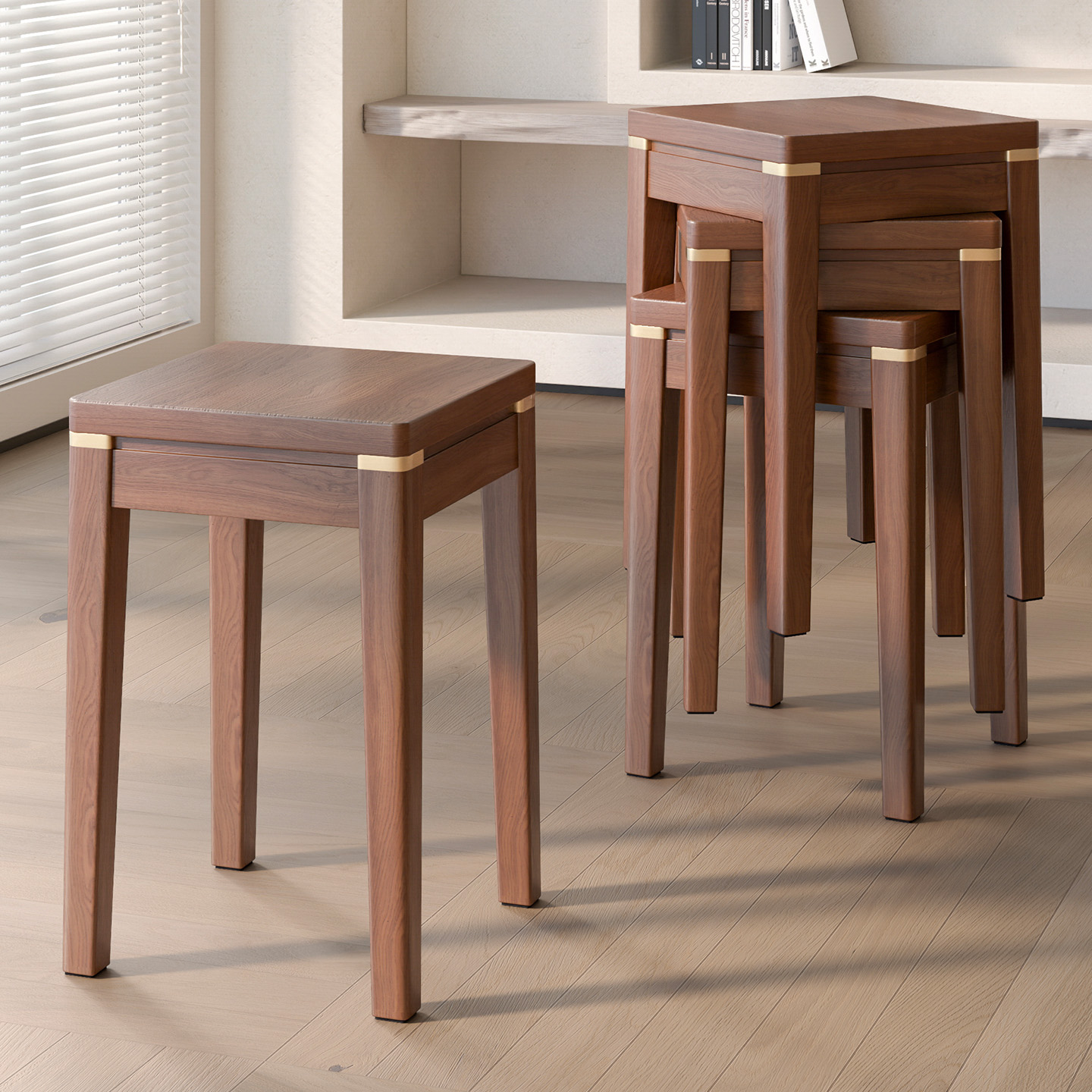 实木小凳子家用可叠放备用方凳矮凳客厅中式餐桌凳子圆凳板凳椅子