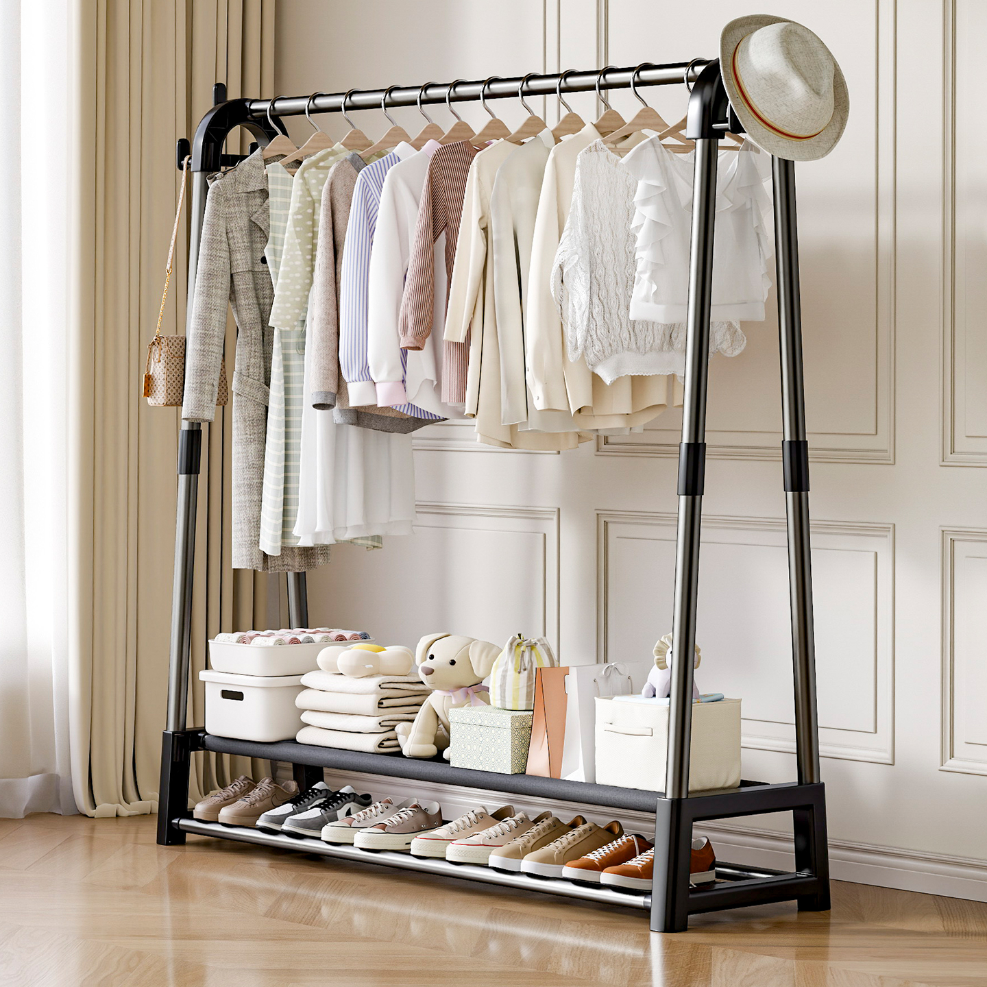 简易衣帽架落地卧室衣服收纳架