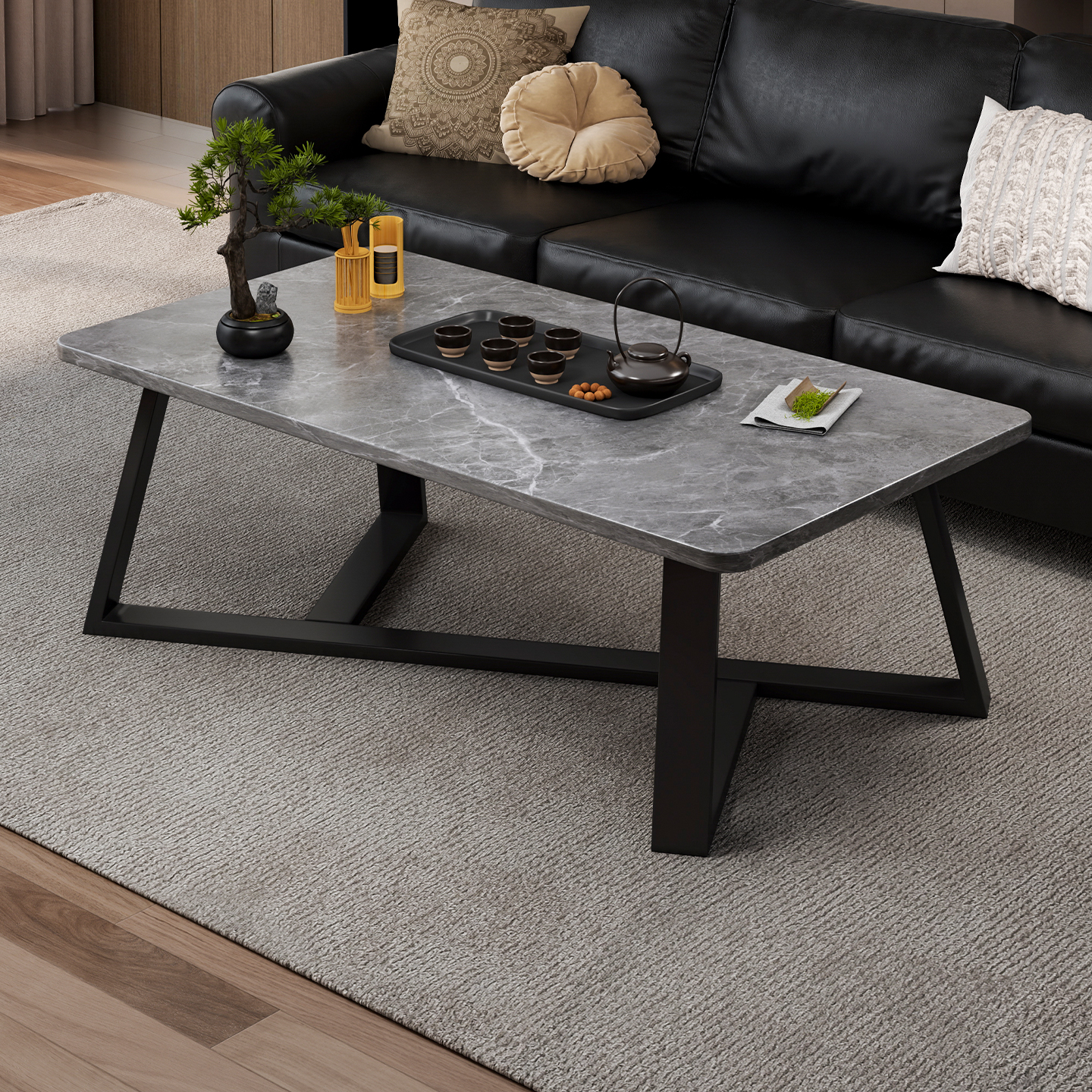 沙发茶几桌家岩板色茶几轻奢小户型客厅简约现代办公室用简易茶几