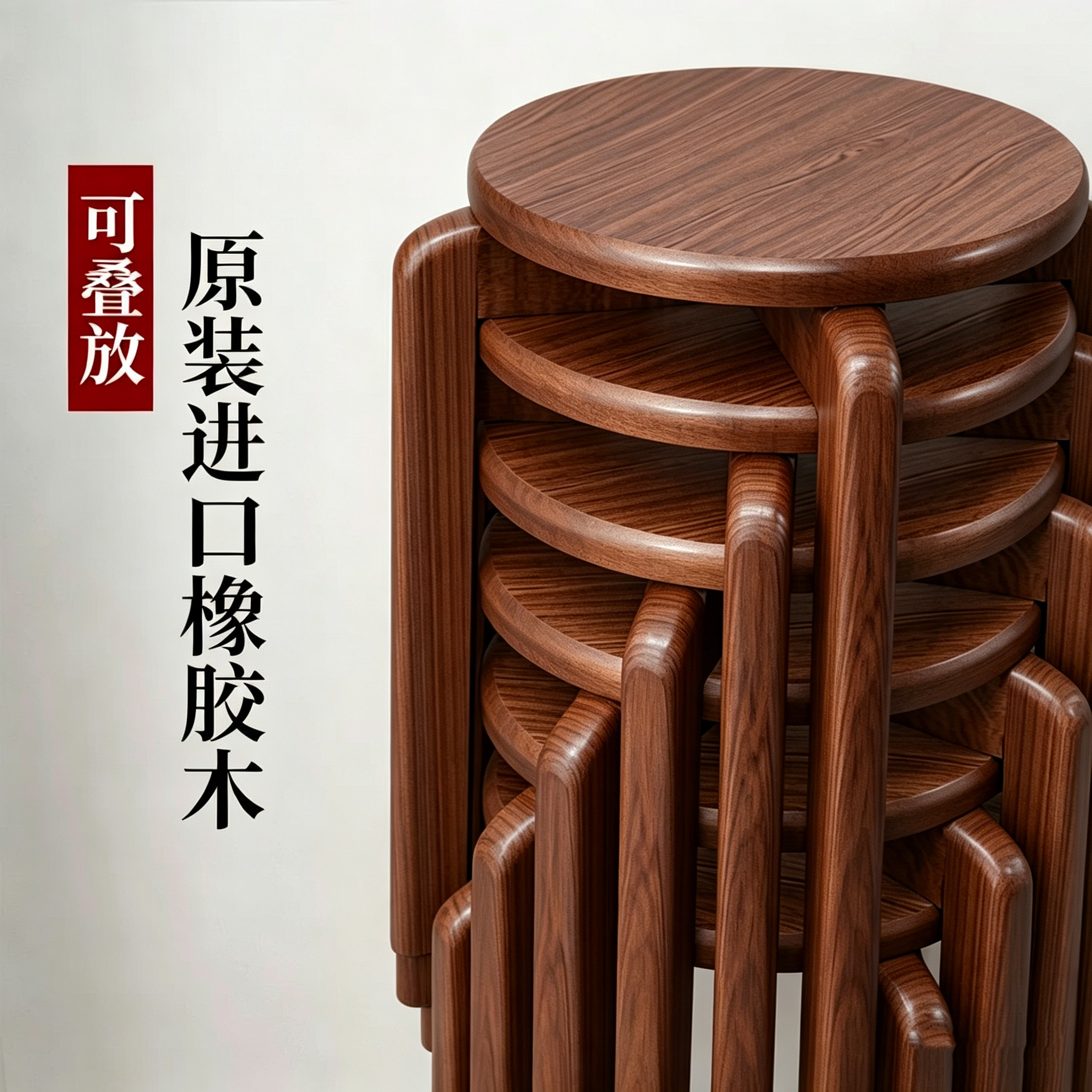餐凳实木圆凳子家用木板凳四脚餐桌凳客厅板凳弯头进口实木可叠放