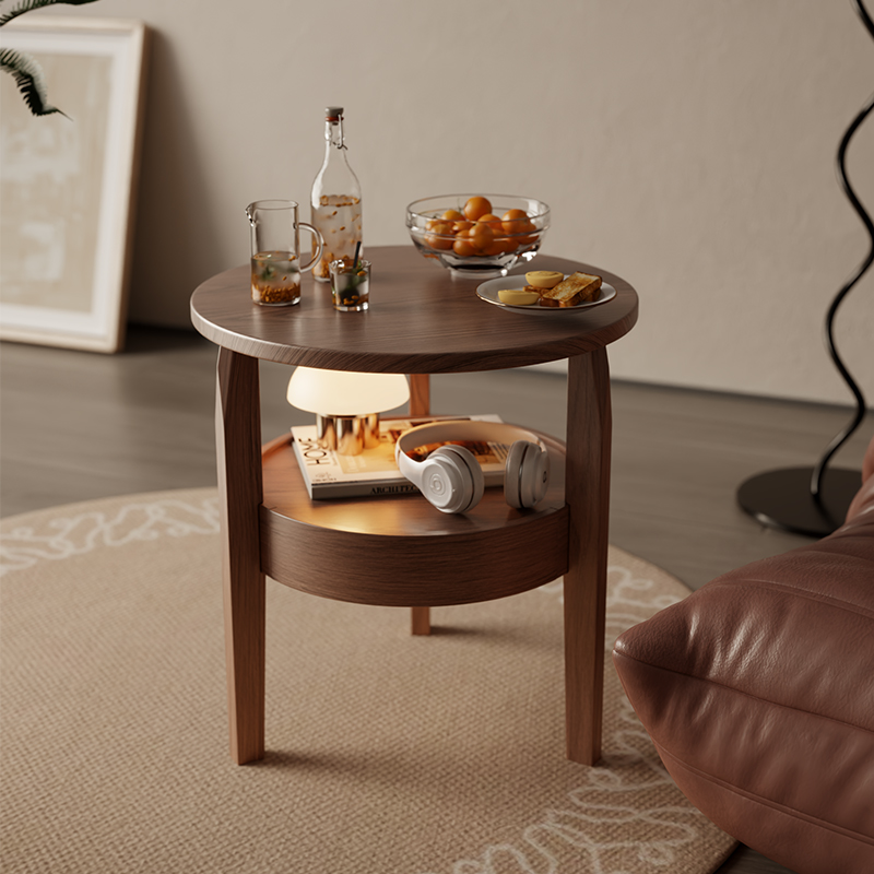 圆形边几实木多功能双层收纳储物角几小户型客厅沙发轻奢简约边几