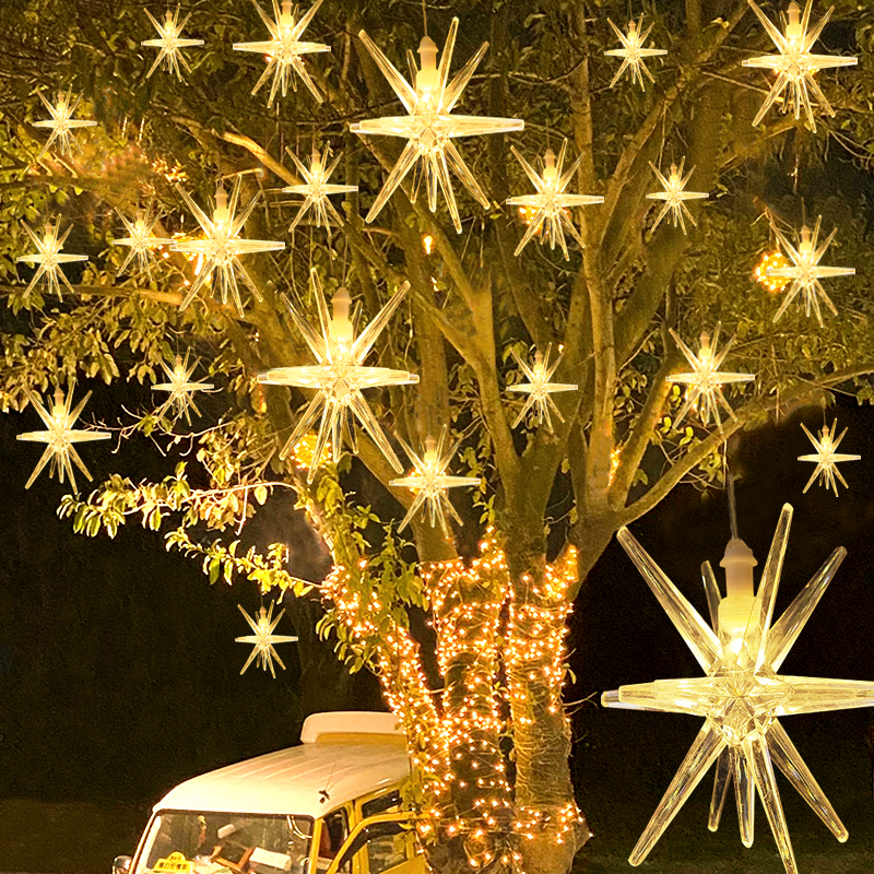 户外防水海胆挂树灯爆炸星星满天星街道亮化彩灯公园多角星星挂灯