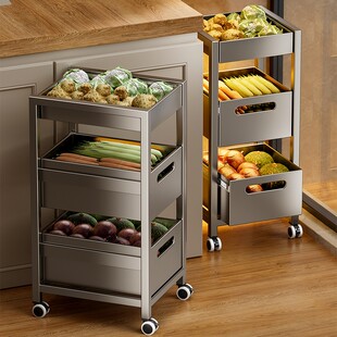厨房置物架夹缝小推车落地抽屉式可移动多层放果蔬菜篮收纳架子