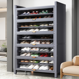 钢制鞋柜家用门口入户落地多层碳钢防尘鞋架大容量翻开 门收纳鞋
