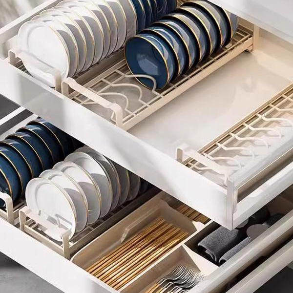 厨房抽拉式碗碟筷收纳架橱柜碗架抽屉式拉篮碗盘盘子沥水置物架子,厨房/烹饪用具,碗架,淘宝优惠券,粉丝福利购,淘宝优惠卷