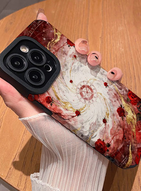 梦幻红色玫瑰适用苹果17promax手机壳iPhoneAir新款16e新款15pro高级感14plus女款13硅胶全包防摔12十字纹11