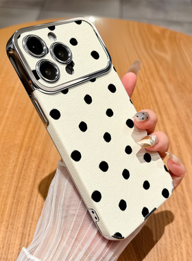 简约黑色波点适用苹果17promax手机壳iPhoneAir新款16pro女款15plus高级感14硅胶防摔13超薄12大视窗小羊皮套