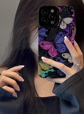 彩色线条蝴蝶适用opporeno15pro手机壳reno14新款reno13女reno12高级感10硅胶9全包防摔Reno11个性findx9套