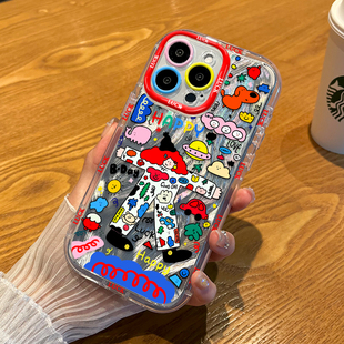 睡衣插画小女孩适用苹果16手机壳iPhone15promax新款14pro男女14plus高级感13全包防摔12创意轻奢奶油羽纱壳