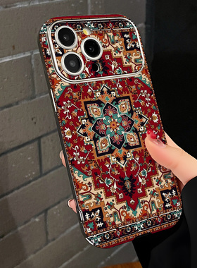 红色民族图腾适用苹果17promax手机壳iPhoneAir新款16pro女款15plus高级感14硅胶全包防摔13超薄12大视窗11套