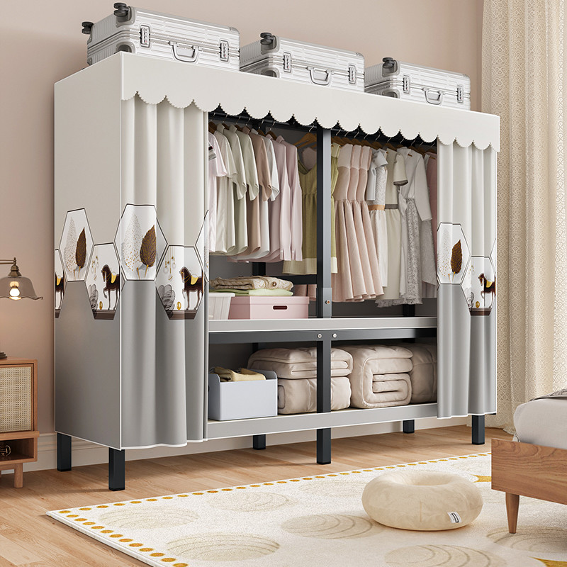 布衣柜免安装全钢架加厚挂衣杆