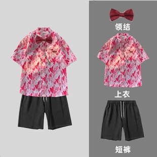 搞笑伴郎服兄弟团衬衫男夏季接亲衣服创意迎亲团花衬衫套装沙滩服