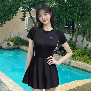 泳装 网红夏季 女孩遮肚肉显瘦保守连体爆款 泳衣女2025拉链微胖大码