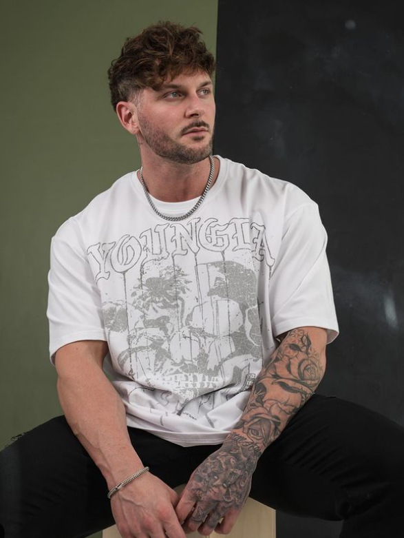 YoungLA 夏季美式宽松潮牌健身短袖纯棉复古半袖跑步运动T恤欧美