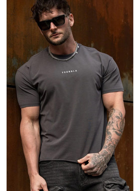 YOUNGLA美式新男士T恤肌肉运动健身修身短袖户外跑步训练棉质T恤