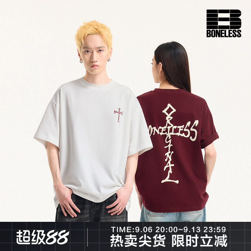 BONELESS涂鸦十字LOGO短袖T恤图片