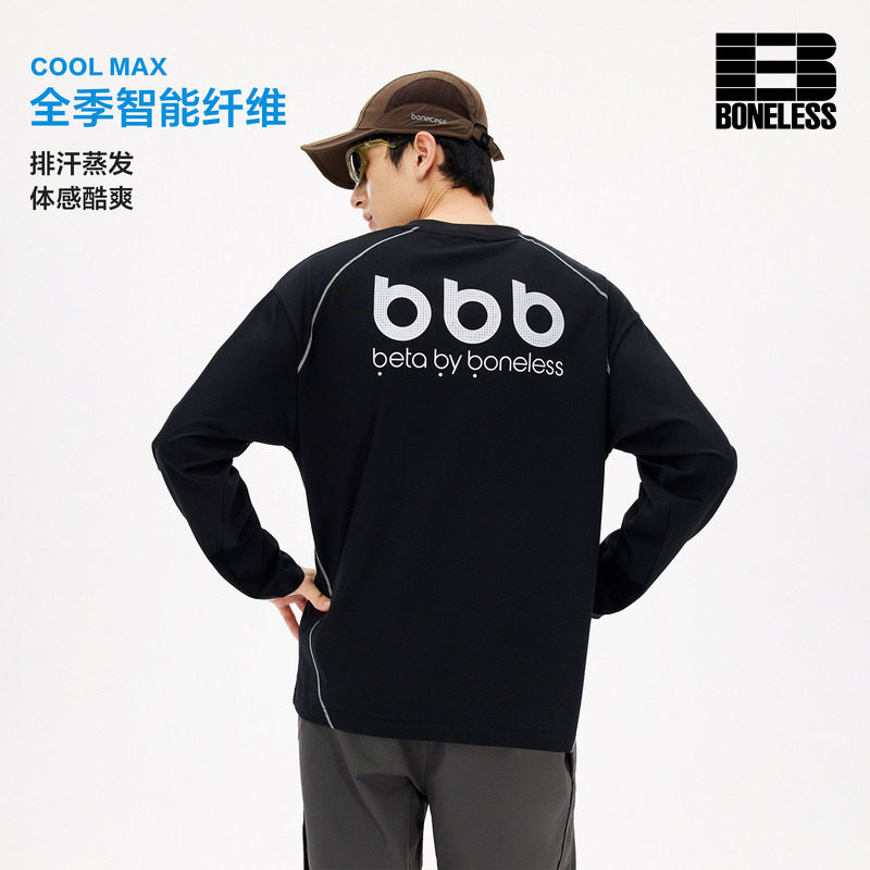 BONELESS COOLMAX吸湿排汗机能风休闲长袖T恤休闲哈苏线圆领上衣图片