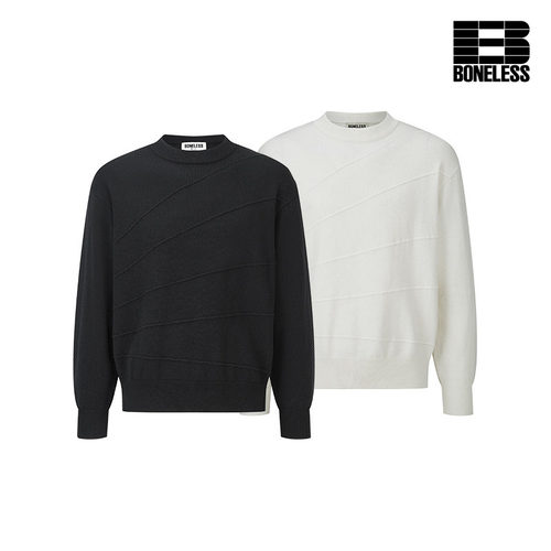 BONELESS线条肌理坑条毛织打底衫软糯羊毛百搭情侣长袖套头毛衣