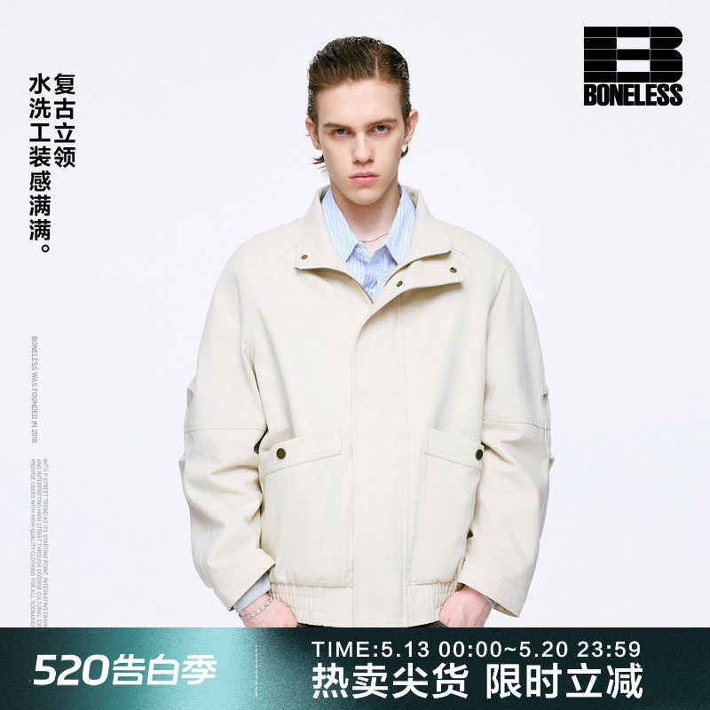 BONELESS复古立领水洗工装薄夹克cleanfit纯棉宽松简