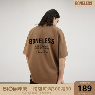 BONELESS基础后背坐标印花短袖T恤男美式高街潮牌圆领上衣