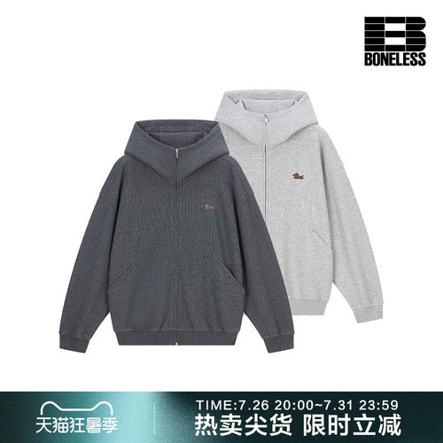 BONELESS奔跑小狗分割宽松卫衣外套廓形复古潮牌开衫连帽立领上衣