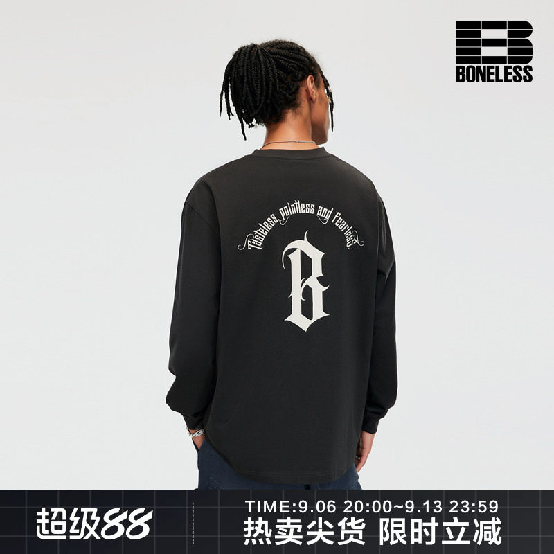 BONELESS圆弧B字印花长袖上衣图片