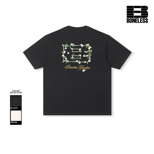 BONELESS茉莉之夏B字花卉绣花短袖夏季宽松休闲T恤凉感半袖情侣装