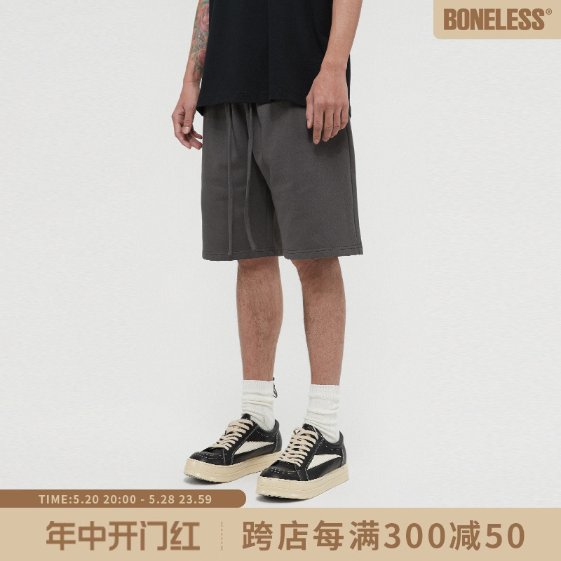 BONELESS 基础款百搭夹标卫裤美式高街潮牌宽松抽绳休闲运动短裤 男装 卫裤 原图主图