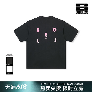 BONELESS日系简约字母渐变发泡印花短袖T恤夏季新款凉感速干体恤