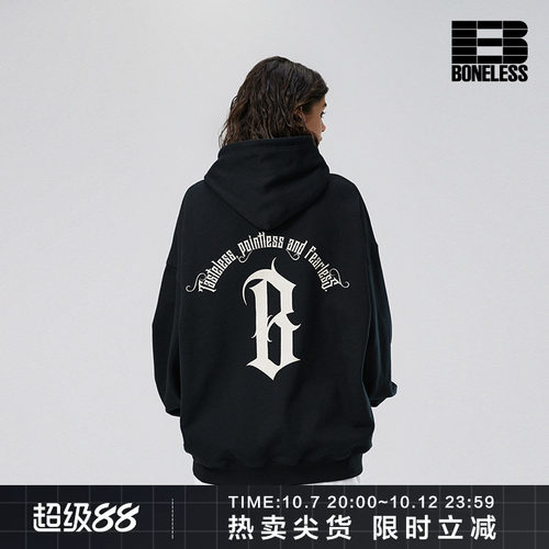 BONELESS圆弧印花连帽卫衣