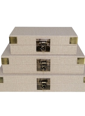 新中式家居样板间软装摆件客厅书房装饰盒复古锁扣首饰收纳盒摆件