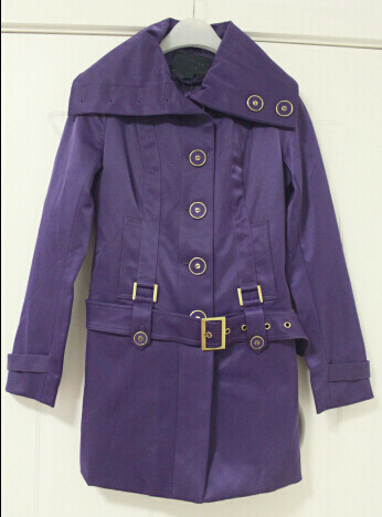 新款V+专柜正品深紫翻领中长款棉衣/棉服