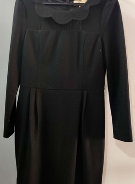 2025新款7.Modifier专柜正品黑色羊毛荷叶边翻领网纱高腰连衣裙