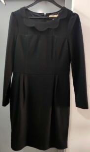 2025新款7.Modifier专柜正品黑色羊毛荷叶边翻领网纱高腰连衣裙