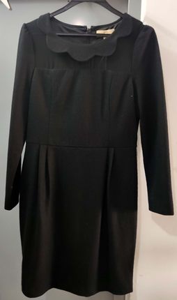 2025新款7.Modifier专柜正品黑色羊毛荷叶边翻领网纱高腰连衣裙