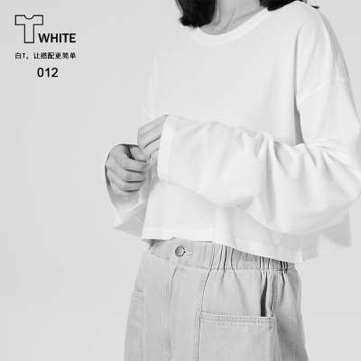 Twhite012水袖超薄纱感短款白T