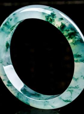 直播冰种飘花玉手镯翡翠色玉石高冰晴水飘绿花石英岩玉冰飘花玉镯