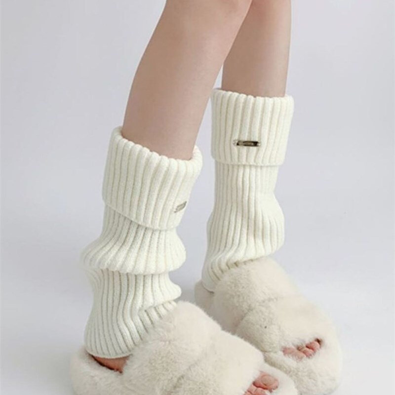 宽松腿套JK少女百搭泡泡袜金属标袜套加厚保暖针织鞋套秋冬季显瘦